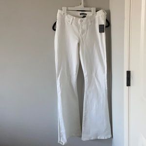 low wasted white bootleg jeans